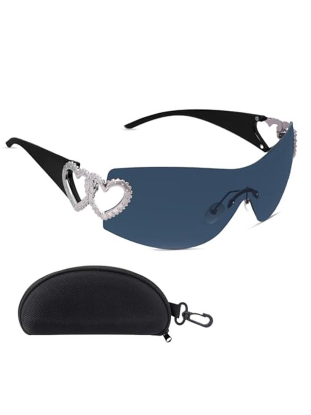Wrap Around Y2K Rimless Sunglasses Heart Trendy Shield Oversized Sunglasses